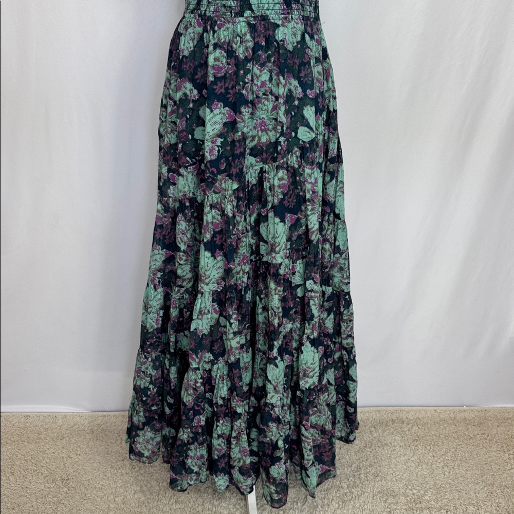 Free People Floral‎ Sundrenched Short Sleeve Maxi Dress Navy Blue Green Size M - Picture 7 of 15
